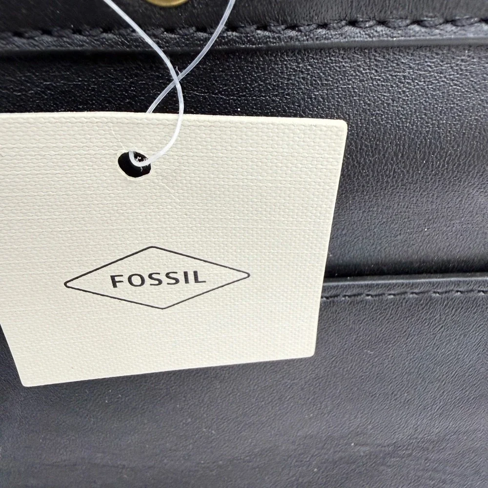 Fossil Haskell Workbag Black Leather Laptop Crossbody Tote Career Business - Picture 2 of 15